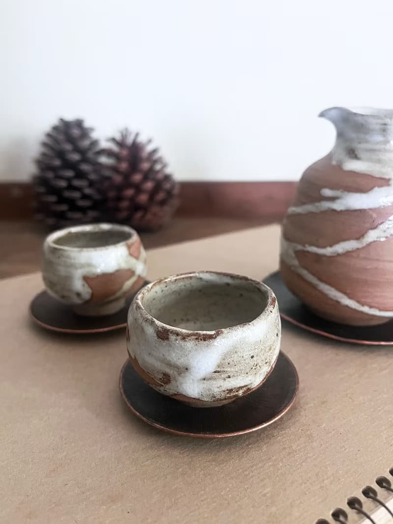 流白 德利酒器組 清酒壺與酒杯兩入 | 陶器皿