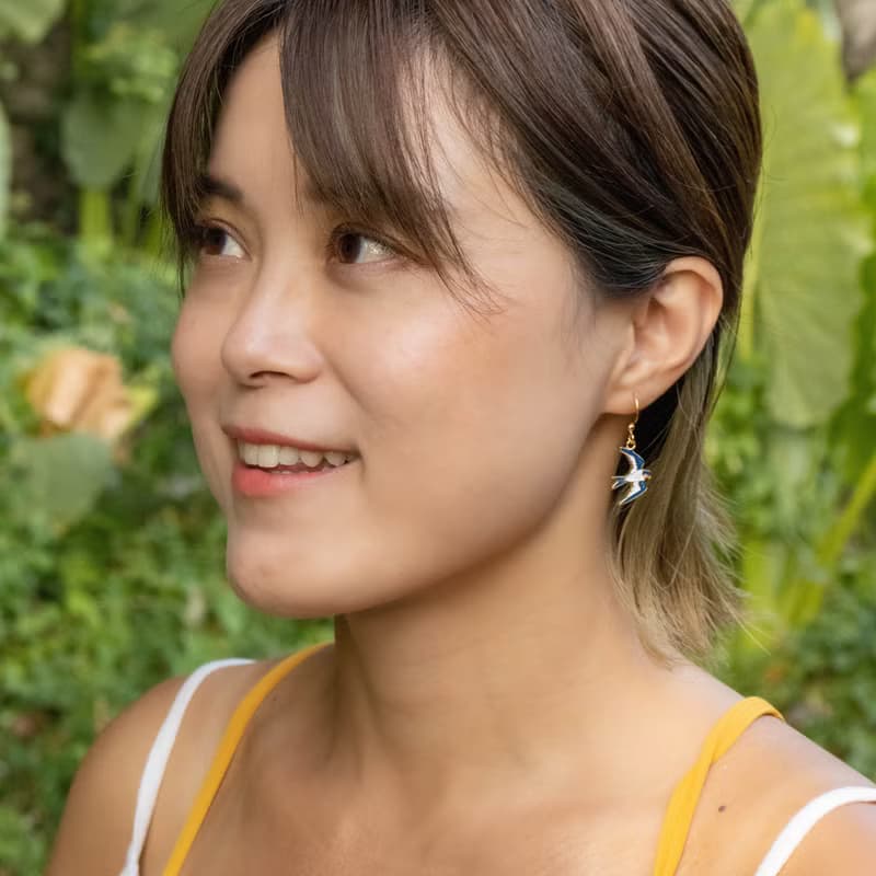 藍色家燕 櫻花組合 自由翱翔 台灣特有種 夾式耳環