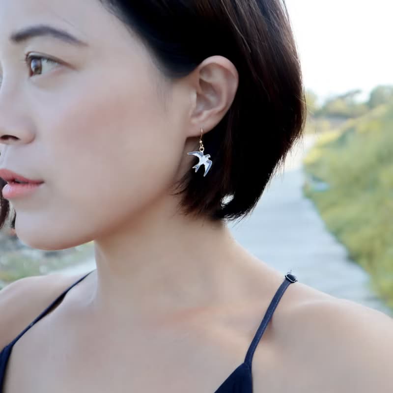 藍色家燕 櫻花組合 自由翱翔 台灣特有種 夾式耳環