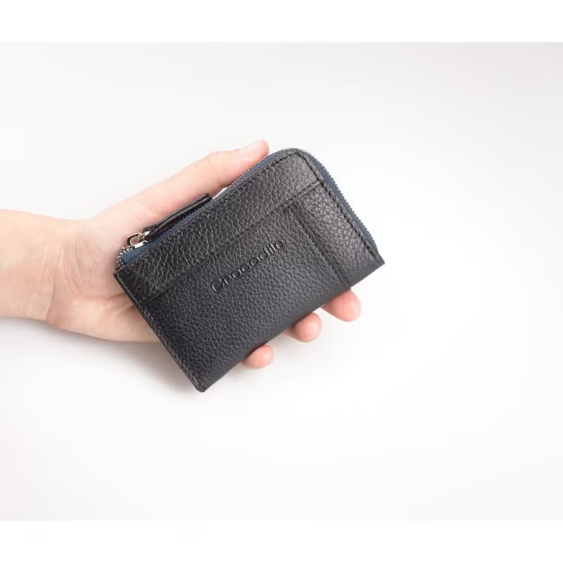 【送禮推薦 聖誕禮物】Easy輕巧零錢包 真皮荔枝紋拉鍊 黑咖兩色