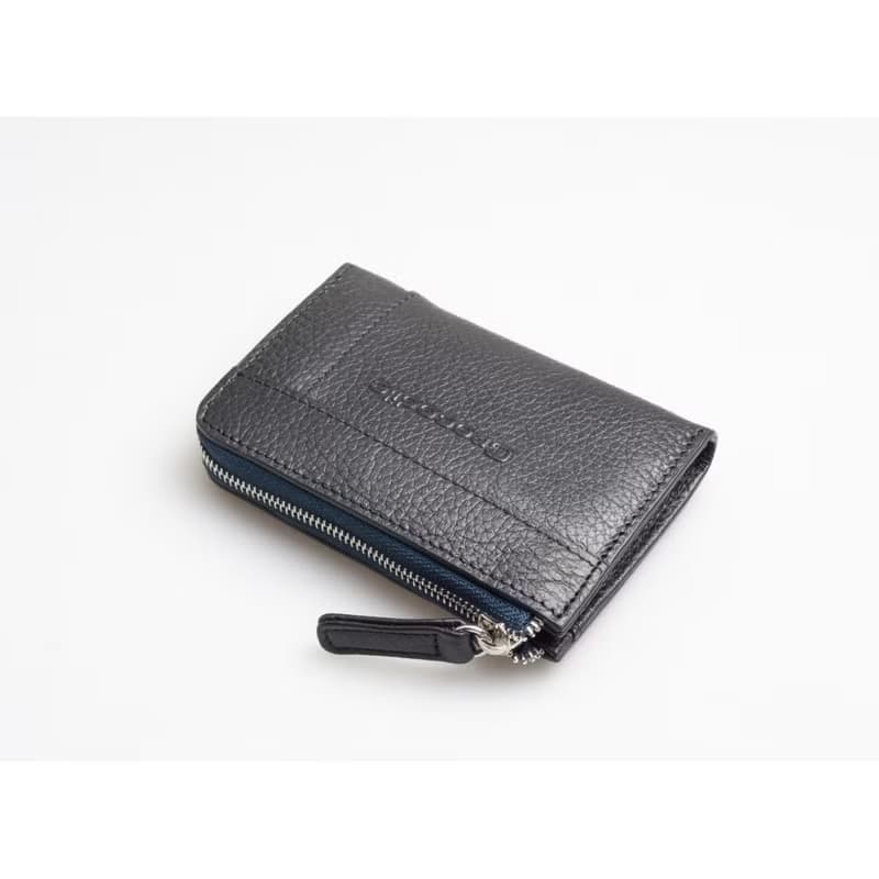 【送禮推薦 聖誕禮物】Easy輕巧零錢包 真皮荔枝紋拉鍊 黑咖兩色