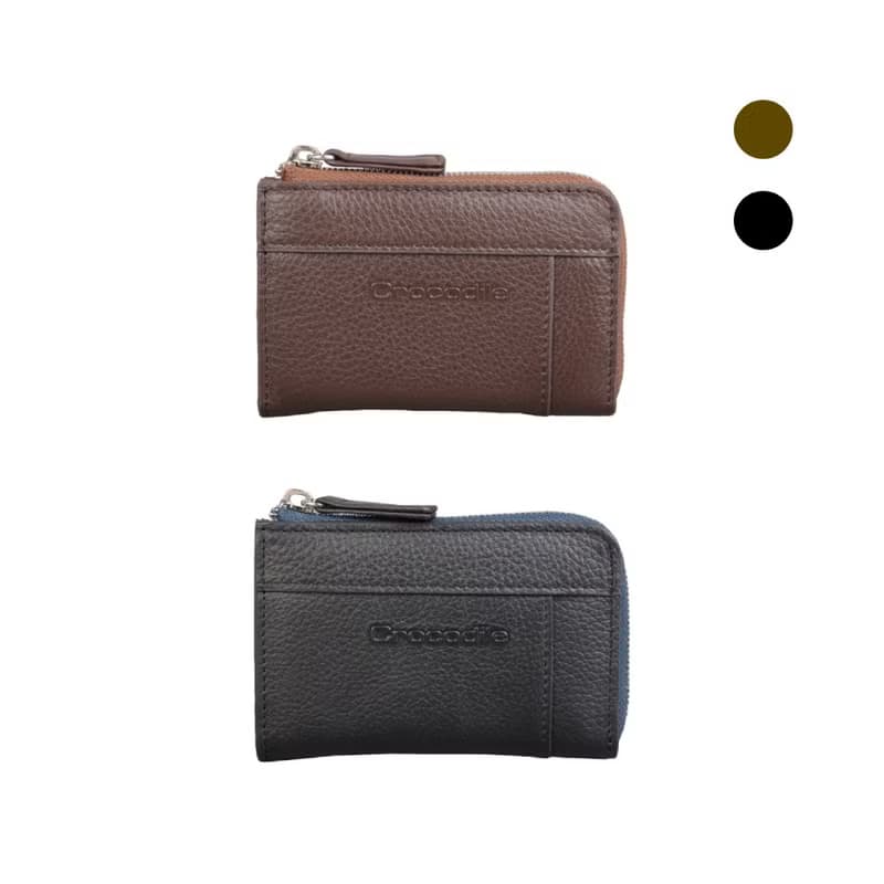 【送禮推薦 聖誕禮物】Easy輕巧零錢包 真皮荔枝紋拉鍊 黑咖兩色