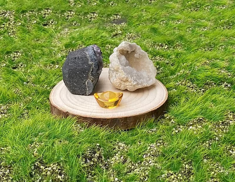 胖胖小紫晶鎮x可愛小白晶洞能量套組 消磁 招財辦公室 風水 擺件