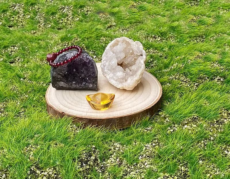 胖胖小紫晶鎮x可愛小白晶洞能量套組 消磁 招財辦公室 風水 擺件
