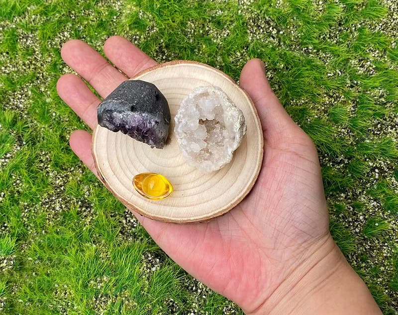 胖胖小紫晶鎮x可愛小白晶洞能量套組 消磁 招財辦公室 風水 擺件