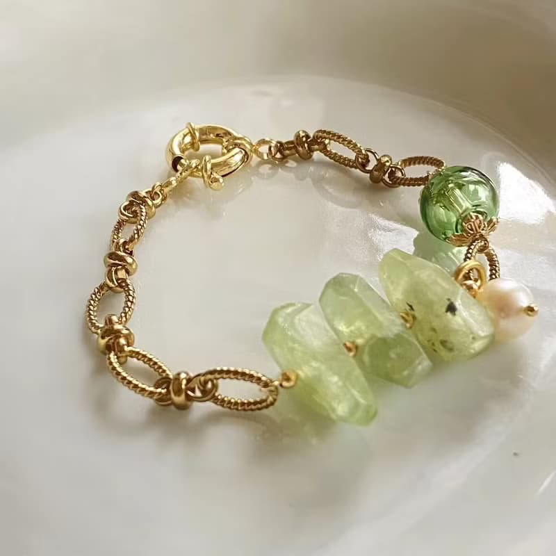 【Cinnamonmon 希娜夢夢】葡萄石精油手鍊| 不規則葡萄石