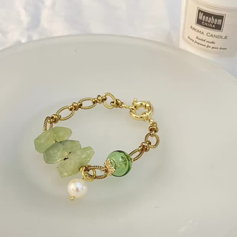 【Cinnamonmon 希娜夢夢】葡萄石精油手鍊| 不規則葡萄石