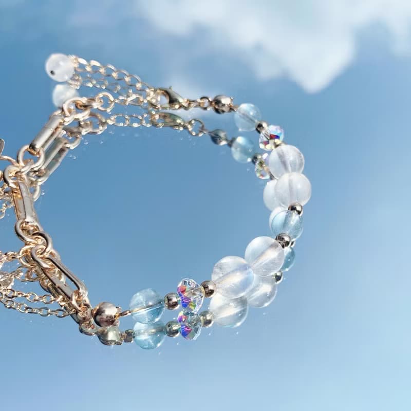 海藍寶 月光石 14K包金 天然水晶手鍊