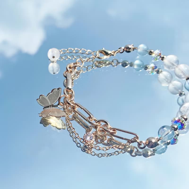 海藍寶 月光石 14K包金 天然水晶手鍊