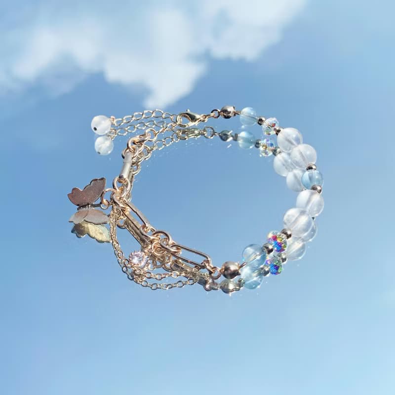 海藍寶 月光石 14K包金 天然水晶手鍊