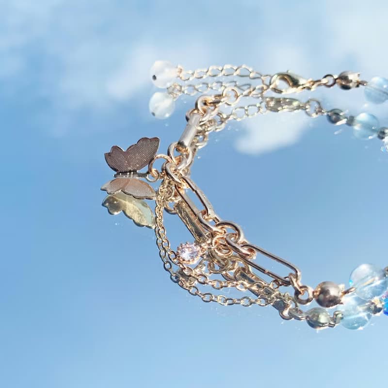 海藍寶 月光石 14K包金 天然水晶手鍊