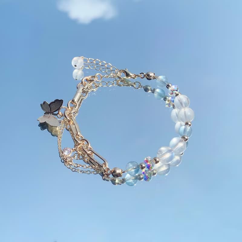 海藍寶 月光石 14K包金 天然水晶手鍊