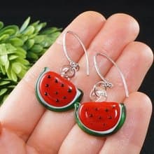 Watermelon Lampwork Glass Earrings Reg Green Dangle Vegan Fruit Earrings Jewelry