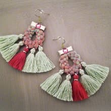 Tassel Earrings Pink Green Boho Gypsy Style Jewelry