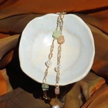 Botanical 夏天的風 葡萄石 蜜桃月光石 珍珠 寬鍊手鍊