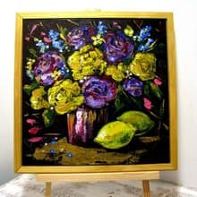 Flower Bouquet and Lemons Acrylic Painting Framed Ready to Gift