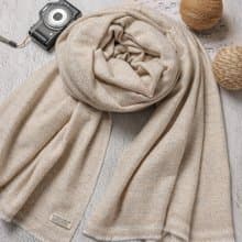 【厚款】喀什米爾羊毛圍巾/披肩  斜紋無染原色米褐 手工機織