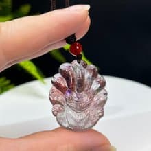 紫色超七水晶吊墜 冰透金閃全順發絲 手雕九尾狐項鏈 守護幸福
