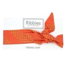 英國Ribbies 成人蝴蝶結髮帶-珊瑚紅金點點