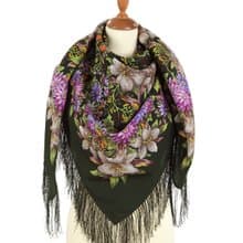 Pavlovo Posad Russian Shawl 100% Wool Scarf 125x125 cm Wrap Silk Fringe 1987-10
