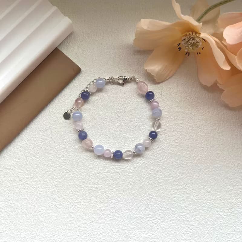 心靈之境 Harmony 粉晶+坦桑石+紫鋰輝+藍紋瑪瑙 設計款手串