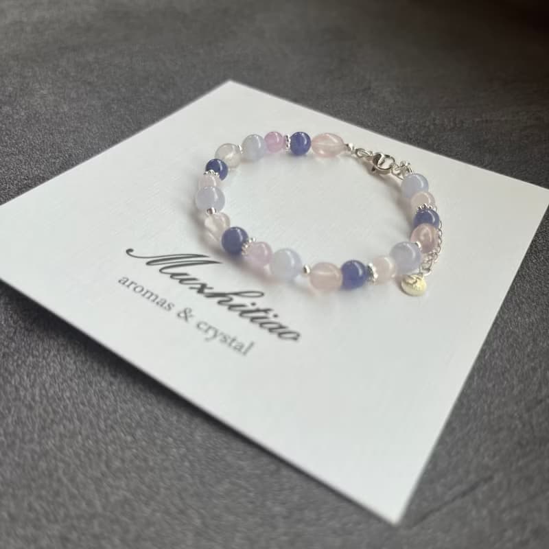 心靈之境 Harmony 粉晶+坦桑石+紫鋰輝+藍紋瑪瑙 設計款手串