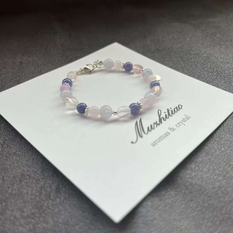心靈之境 Harmony 粉晶+坦桑石+紫鋰輝+藍紋瑪瑙 設計款手串