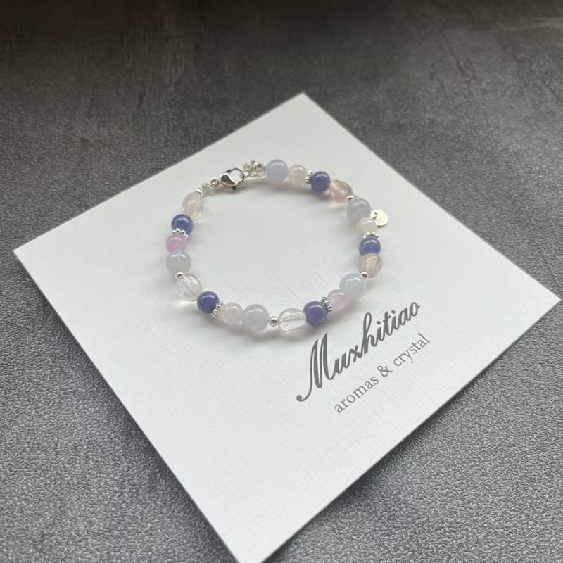 心靈之境 Harmony 粉晶+坦桑石+紫鋰輝+藍紋瑪瑙 設計款手串