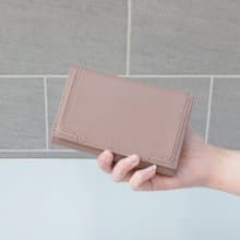 立體拼貼軟牛皮多夾層兩折中夾4152(貝殼粉)