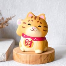 貓來福 招財貓 橘貓 貓咪公仔擺飾 名片架 手工療癒小木雕