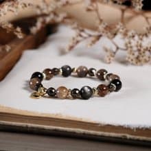 黑金骨幹 黑金超七 茶晶 雙眼銀曜石 手鍊 天然礦石水晶