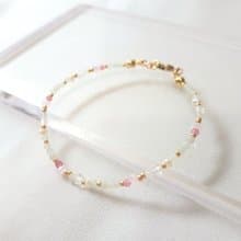 花室 ‧ 珍珠 綠東菱 粉紅碧璽 白水晶 串珠 細手環 十月誕生石
