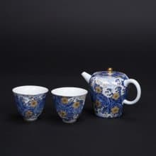 陶瓷青花瓷 茶具組│1壺2杯│星月浪花│描金│畢業禮物