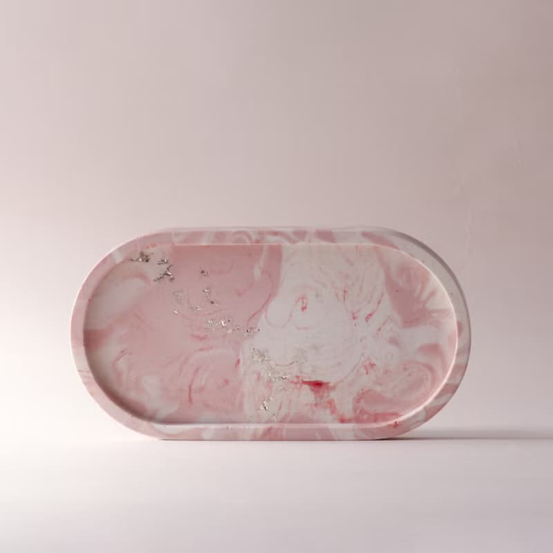 Jesmonite英國礦石樹脂/置物盤-蜜桃棉花糖大理石紋 交換禮物