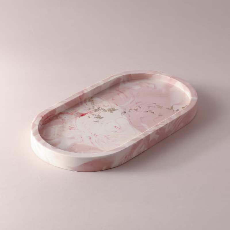Jesmonite英國礦石樹脂/置物盤-蜜桃棉花糖大理石紋 交換禮物