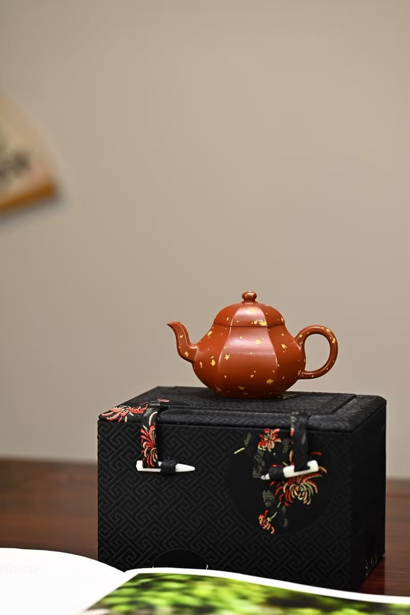 六方梨形 全手工全手工大賽二等獎國工吳濤作品容量120cc朱泥撒金