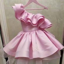 satin flower girl short pink dress for wedding, birthday, concerts