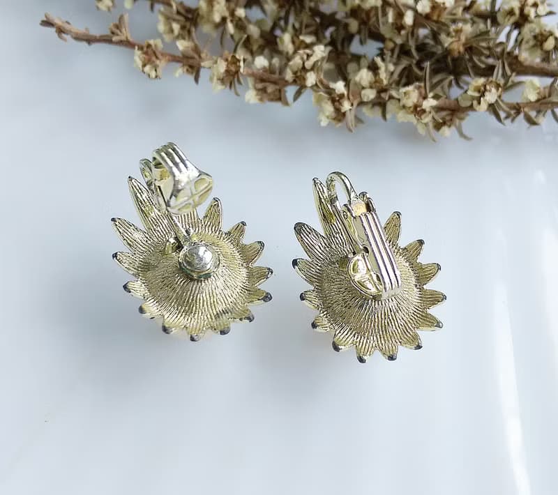 Vintage Jewelry 西洋古董飾品  金葉優雅仿珠 夾式耳環
