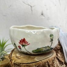 手作 手捏陶 釉下彩繪茶碗 茶杯 點心碗
