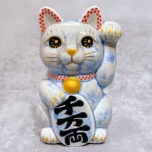 【銀福映彩】日本清水燒招財貓 | 花結晶 銀藤 千万両  左