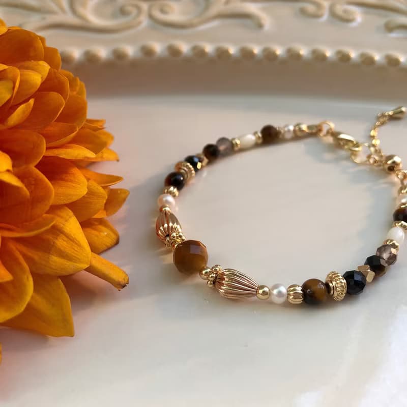 【三月・坦博拉菊】遺落的下午 | 虎眼石手鍊 長度可調 黑碧璽