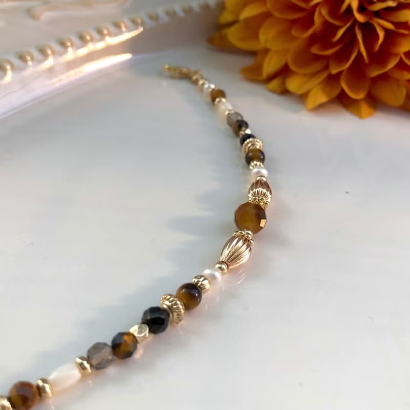 【三月・坦博拉菊】遺落的下午 | 虎眼石手鍊 長度可調 黑碧璽