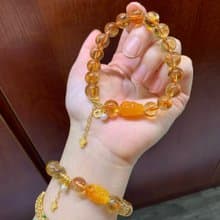 天然暴力黃黃水晶手鏈搭配老蜜蠟招財貔貅手鏈日進斗金招財進寶