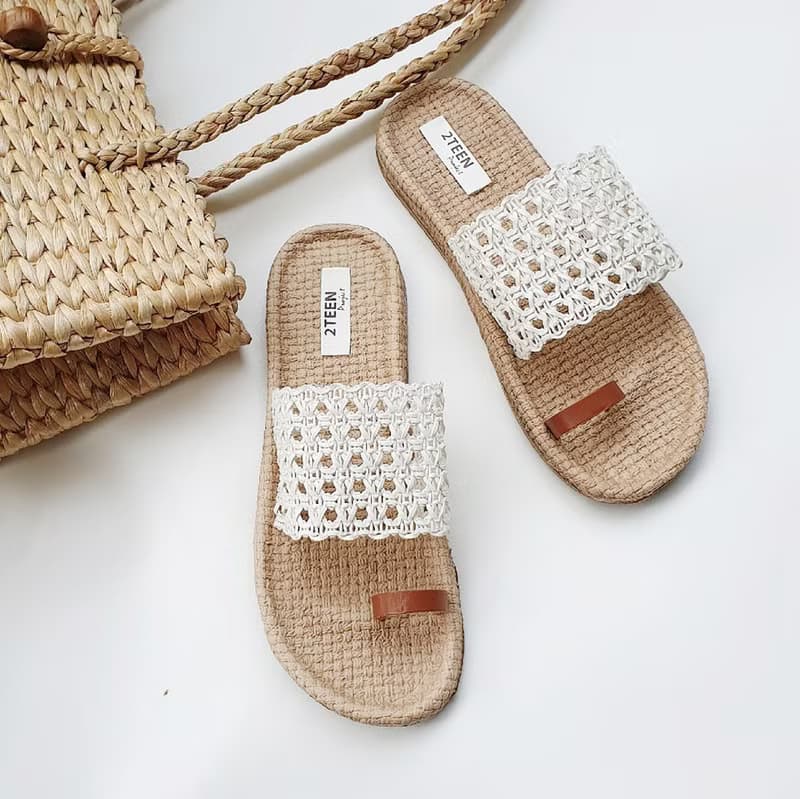 Summer Cross Strap Sandals : White / Yellow