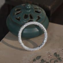 手工陰刻鏤空滿雕花卉純銀手環