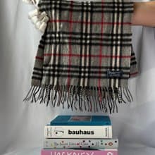 Burberry灰色經典格紋流蘇圍頸巾 日本中古Vintage