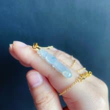 天然緬甸玉翡翠 高冰飄花翹色綠 魚 項鍊 財多富裕 禮物