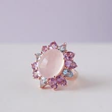 Natural Rosequartz Amethyst andTopaz 30 Cts Ring Sterling Silver 925.