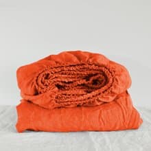 Bright orange linen fitted sheet / Softened linen bed sheet / Deep pocket