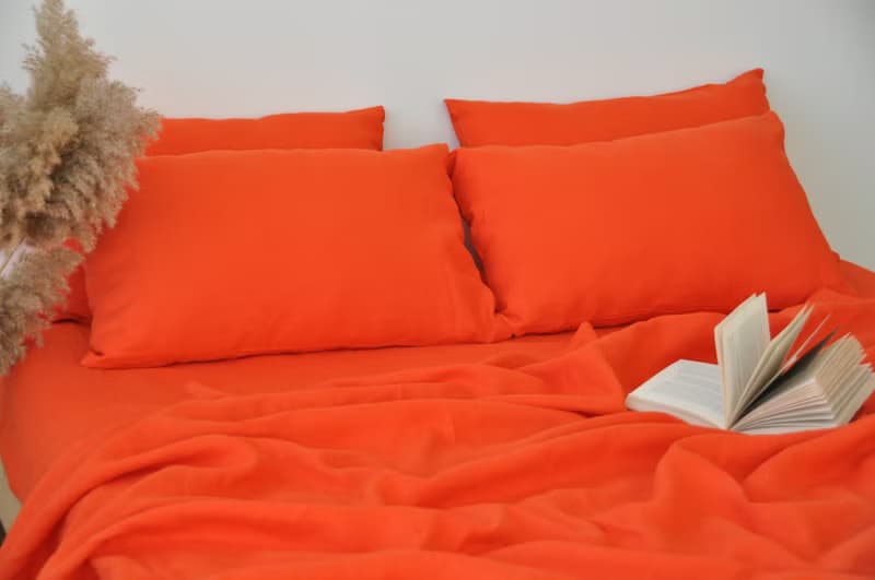 Bright orange linen fitted sheet / Softened linen bed sheet / Deep pocket